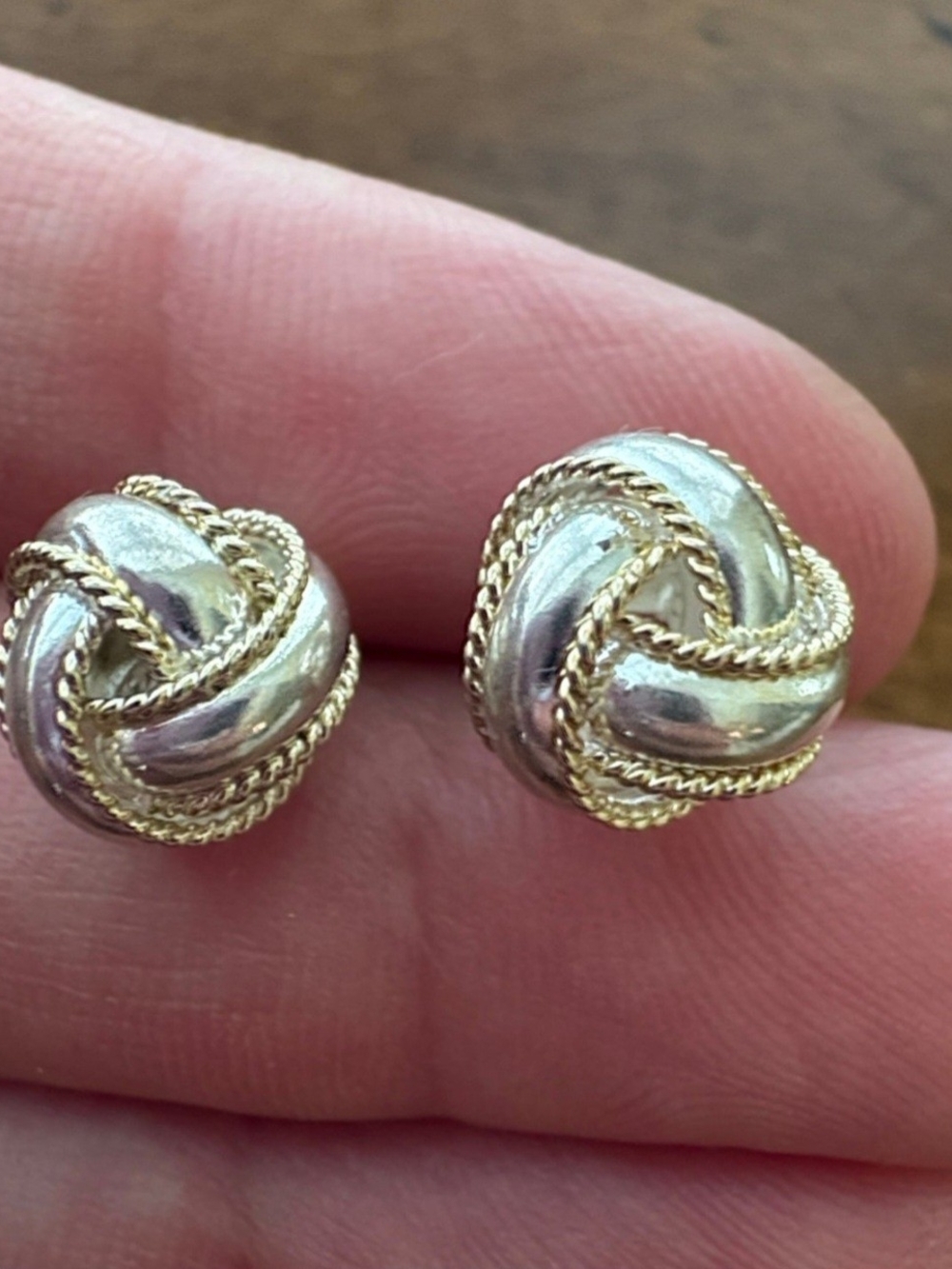 10k Gold and Silver Knot Stud Earrings